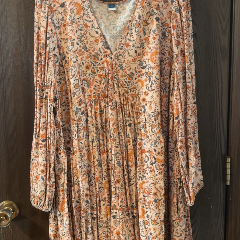 Old Navy Floral Long Sleeve Dress - Orange and Cream